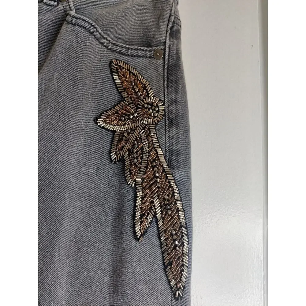 Express Super High Waisted Slim‎ Jeans Embellished Gray Faded Black Size 4R